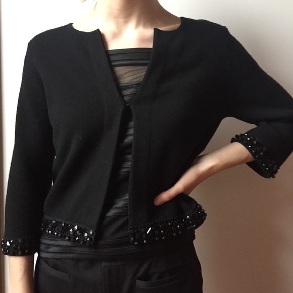 Ann Taylor Jackets & Blazers - Ann Taylor Black Evening Jacket with bead trim Med
